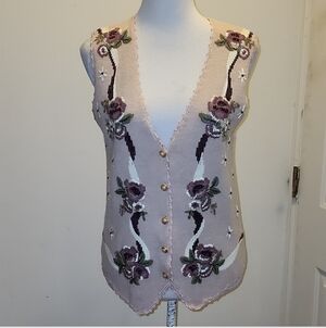 Koret Vintage Sweater embroidery vest Crochet cottagecore small